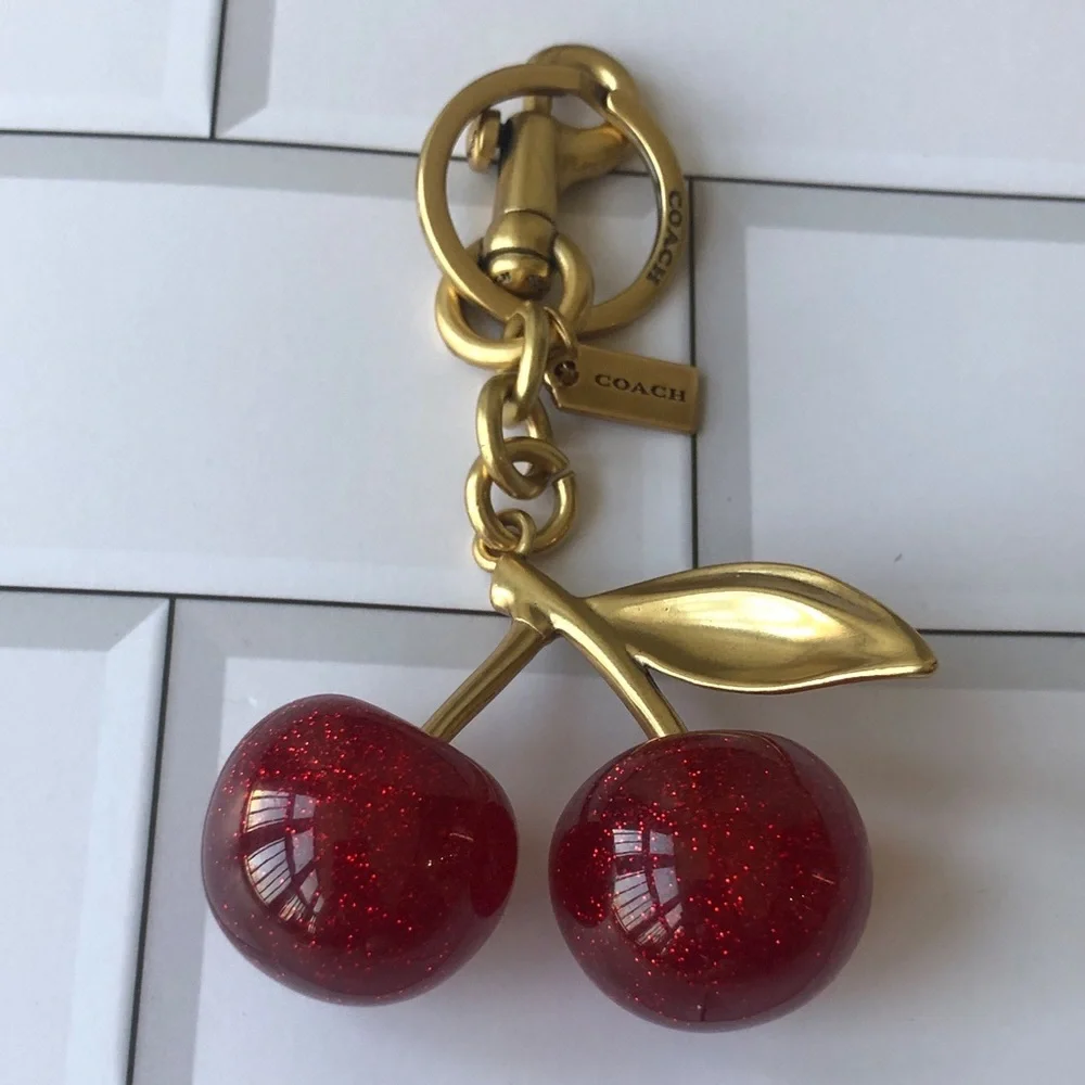 Coach Gold-Tone Cherry Keychain with Red Glitter Cherries - Picture 4 of 4